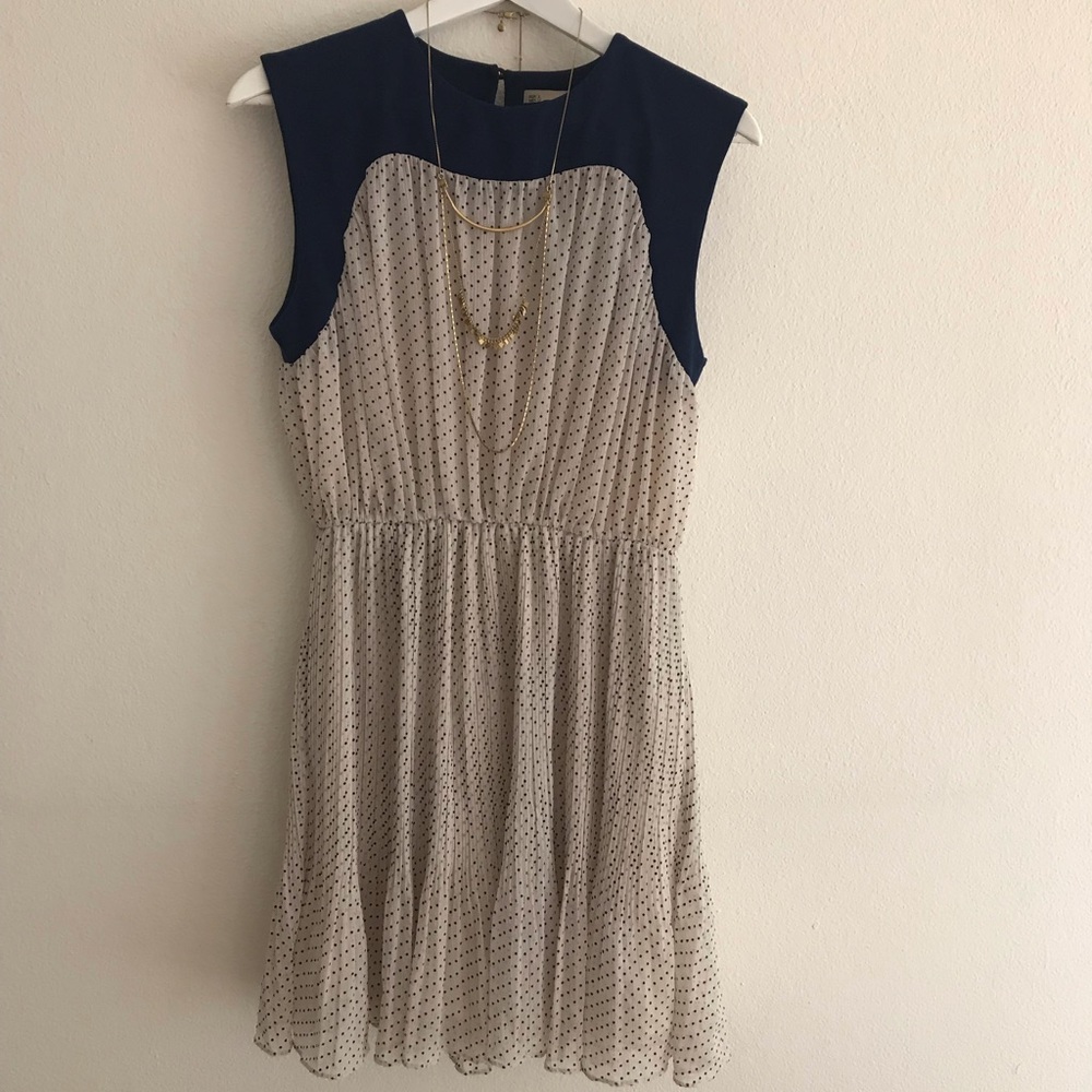 Blue & tan polka dot dress by Sfera